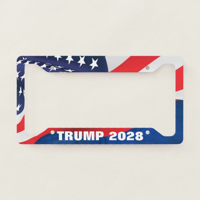 TRUMP 2028 Text with Flag  License Plate Frame (Front)