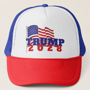Trump 2028 With American Flag Trucker Hat