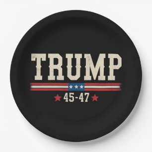 Trump 45 47 American USA Flag Retro Vintage Paper Plates