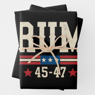 Trump 45 47 American USA Flag Retro Vintage Wrapping Paper Sheets