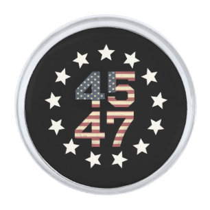Trump 45 47 Stars Vintage USA American Flag Silver Finish Lapel Pin