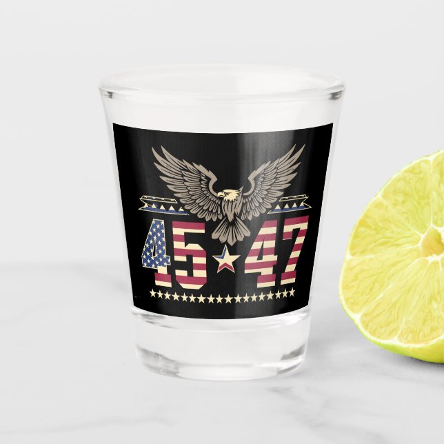 Trump 45 47 Vintage American USA Eagle Flag Shot Glass (Front)