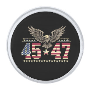 Trump 45 47 Vintage American USA Eagle Flag Silver Finish Lapel Pin