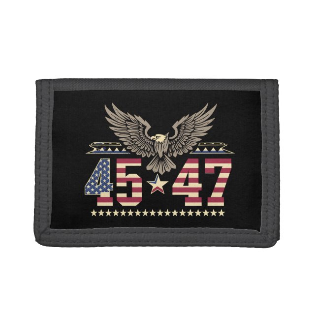 Trump 45 47 Vintage American USA Eagle Flag Trifold Wallet (Front)