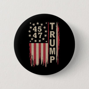 Trump 45 47 Vintage Retro America USA Flag Button