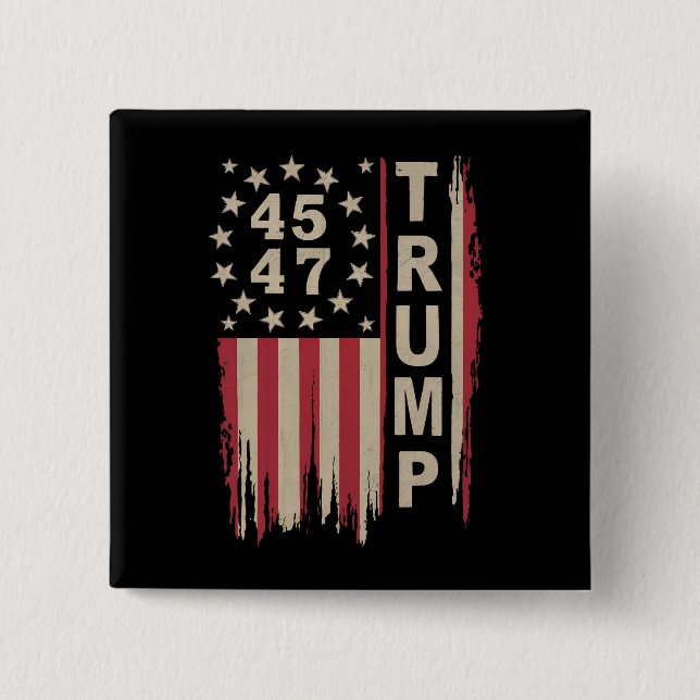 Trump 45 47 Vintage Retro America USA Flag Button (Front)