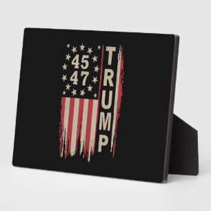 Trump 45 47 Vintage Retro America USA Flag Plaque