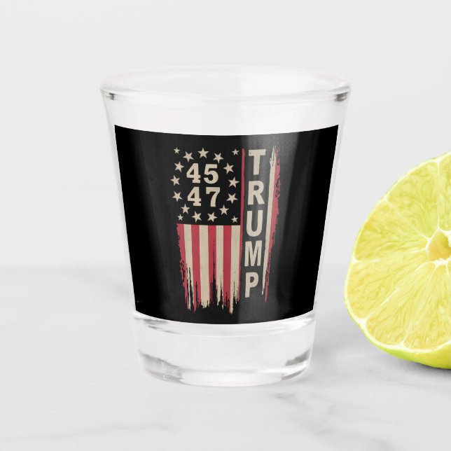 Trump 45 47 Vintage Retro America USA Flag Shot Glass (Front)