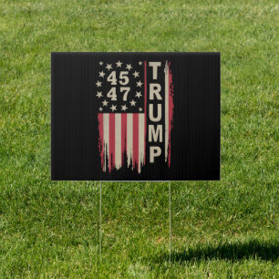 Trump 45 47 Vintage Retro America USA Flag Sign