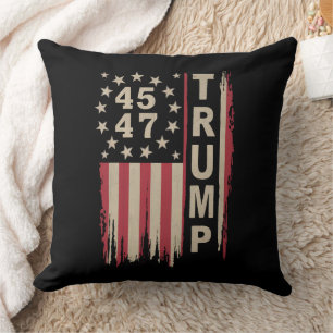 Trump 45 47 Vintage Retro America USA Flag Throw Pillow