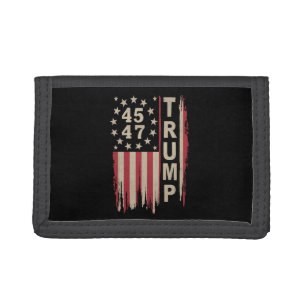Trump 45 47 Vintage Retro America USA Flag Tri-fold Wallet