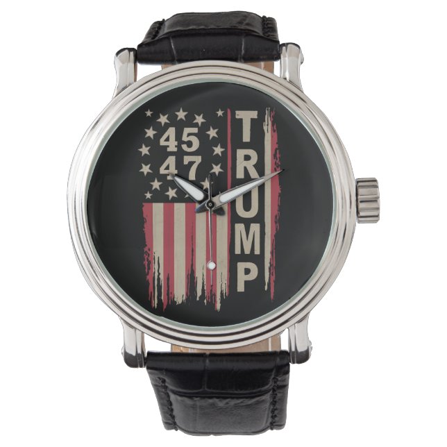 Trump 45 47 Vintage Retro America USA Flag Watch (Front)