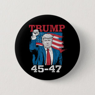 Trump 45 47 Vintage Retro USA American Flag Button