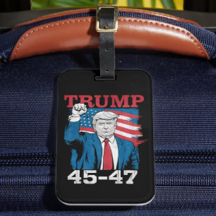 Trump 45 47 Vintage Retro USA American Flag Luggage Tag