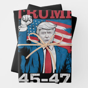 Trump 45 47 Vintage Retro USA American Flag Wrapping Paper Sheets