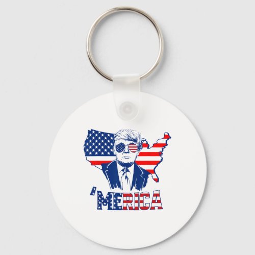 Trump 4th Of July Trump American Flag Men Women  Keychain