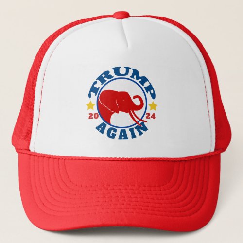 TRUMP AGAIN Red Elephant 2024 Trucker Hat