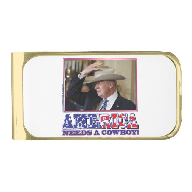 TRUMP-AMERICA-COWBOY GOLD FINISH MONEY CLIP (Front)