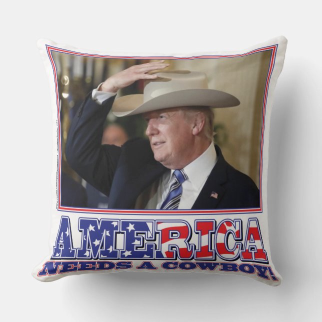 TRUMP-AMERICA-COWBOY THROW PILLOW (Front)
