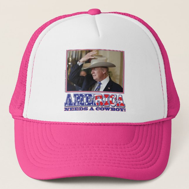 TRUMP-AMERICA-COWBOY TRUCKER HAT (Front)
