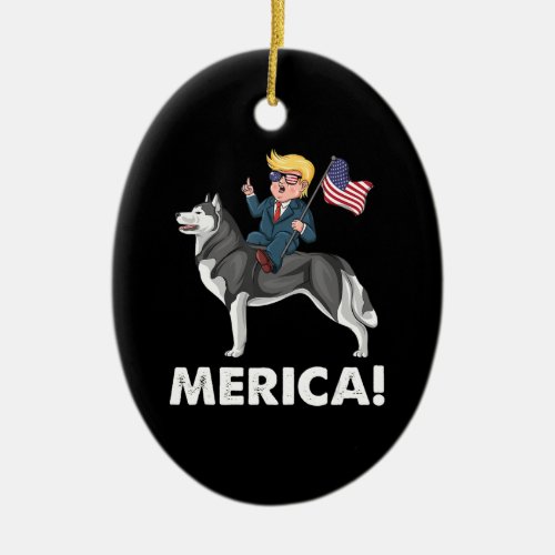 Trump America Siberian Husky Dog American Hero Ceramic Ornament