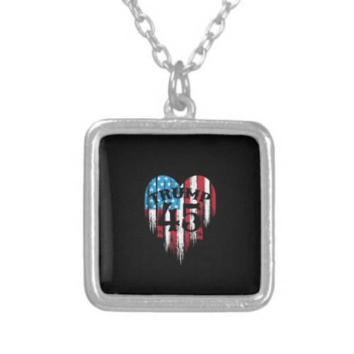 Trump American Flag Heart Silver Plated Necklace