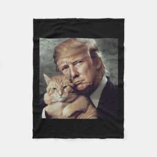 Trump And Cat - Funny Trump Cat Meme Fleece Blanket