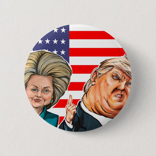Trump and Hillary Caricature Button (Front)