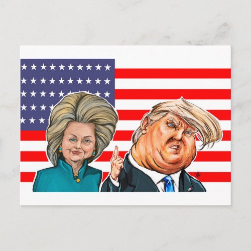 Trump and Hillary Caricature Postcard
