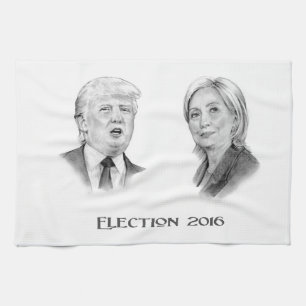 Trump and Hillary Pencil Portraits, Election 2016 Kitchen Towel