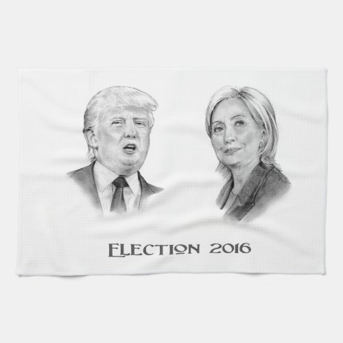 Trump and Hillary Pencil Portraits Election 2016 Kitchen Towel