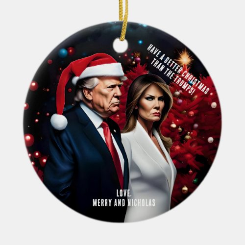 Trump and Melania Bad Christmas Ceramic Ornament