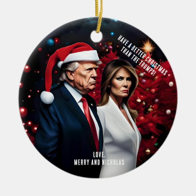Trump and Melania Bad Christmas Ceramic Ornament (Front)