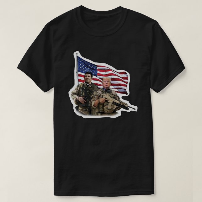 Trump and Reagan Military 2020 Sticker T-Shirt (Design Front)