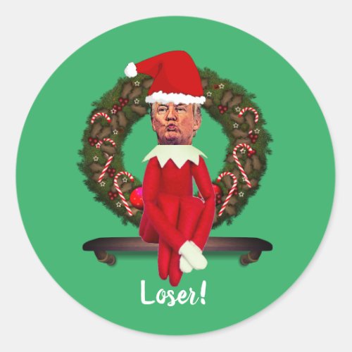 Trump as a Christmas Elf Ugly  Classic Round Stick Classic Round Sticker