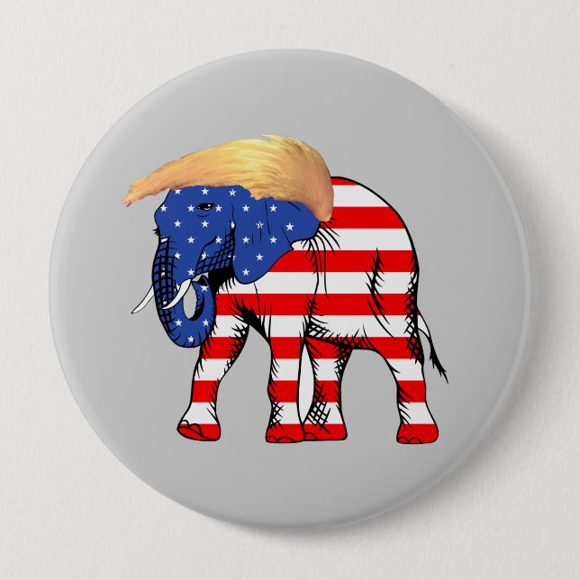 Trump Bad Hair Elephant Round Pin-Back Button, ZSS Button (Front)
