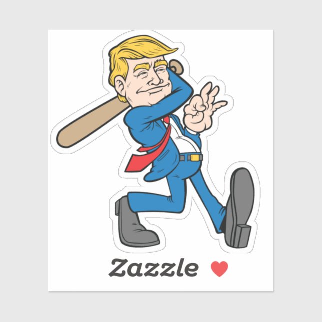 Trump Baseball Player Bat Swing Cartoon 45 Sticker (Sheet)