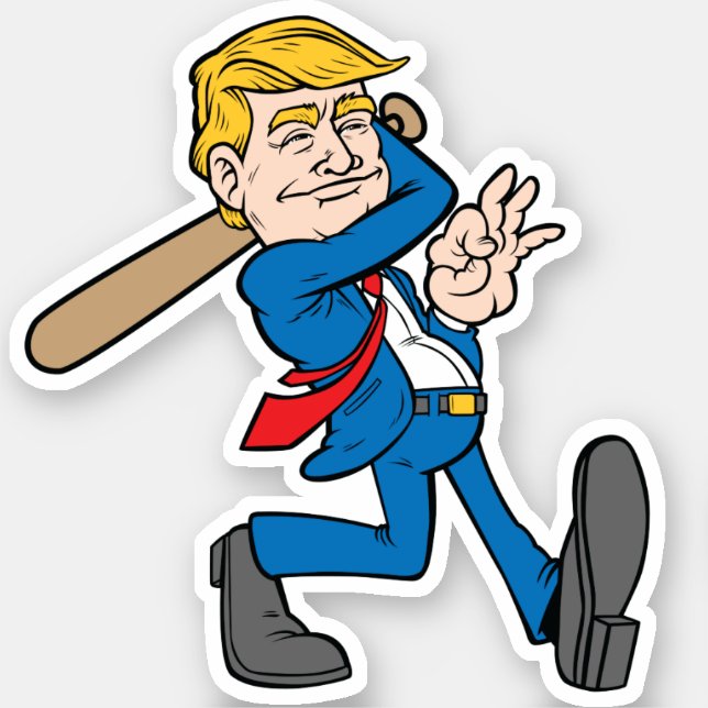 Trump Baseball Player Bat Swing Cartoon 45 Sticker