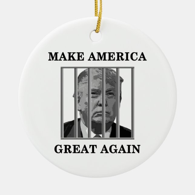 Trump Behind Bars Ceramic Ornament (Front)