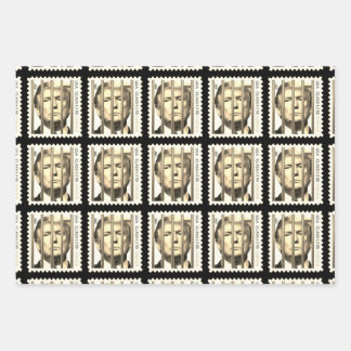 Trump Behind Golden Prison Bars Stamp Design Wrapping Paper Sheets