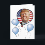 Trump Birthday Card<br><div class="desc">Donald Trump's braggadocious grin graces a patriotic balloon. Inside text reads "YUGE" Birthday Wishes! You can edit the message. Matching gift bag available.</div>