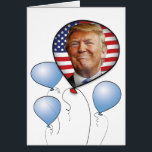 Trump Birthday Card<br><div class="desc">Donald Trump's braggadocious grin graces a patriotic balloon. Inside text reads "YUGE" Birthday Wishes! You can edit the message. Matching gift bag available.</div>