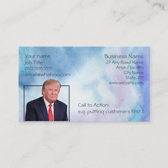 Trump Blue Watercolor 2 Sided Name Card (Front)