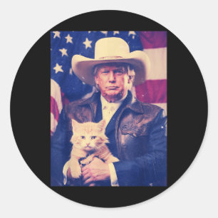 Trump Cat Shirt Funny Cowboy Donald Trump 2024 Ame Classic Round Sticker