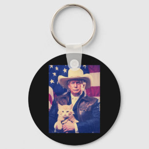 Trump Cat Shirt Funny Cowboy Donald Trump 2024 Ame Keychain