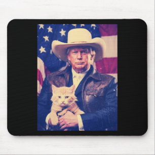 Trump Cat Shirt Funny Cowboy Donald Trump 2024 Ame Mouse Pad