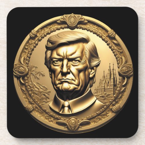 TRUMP CGI Collectible Gold Art_Coin Doubloon Beverage Coaster