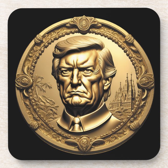 TRUMP CGI Collectible Gold Art-Coin Doubloon Beverage Coaster (Front)