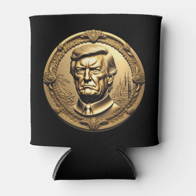 TRUMP CGI Collectible Gold Art-Coin Doubloon Can Cooler (Front)