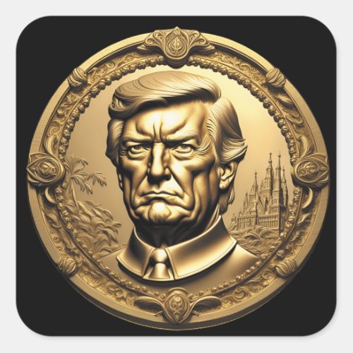 TRUMP CGI Collectible Gold Art_Coin Doubloon Square Sticker